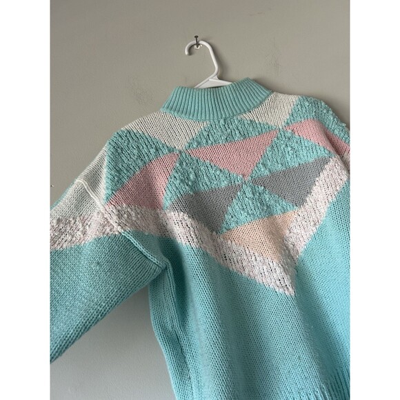 Vintage 80s Retro Aztec Geometric Pastel Unique Turtleneck Sweater Size Large - Picture 3 of 11
